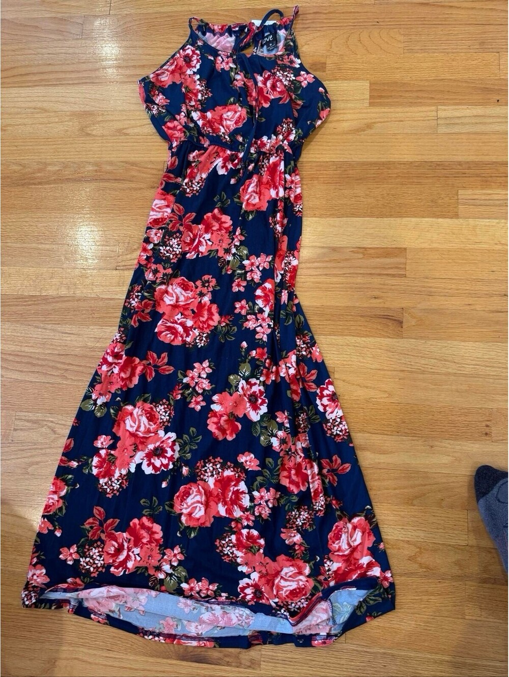 Lucy Love Pink Blue Floral Maxi Dress Banded Waist Straps Medium CLOTHING00014